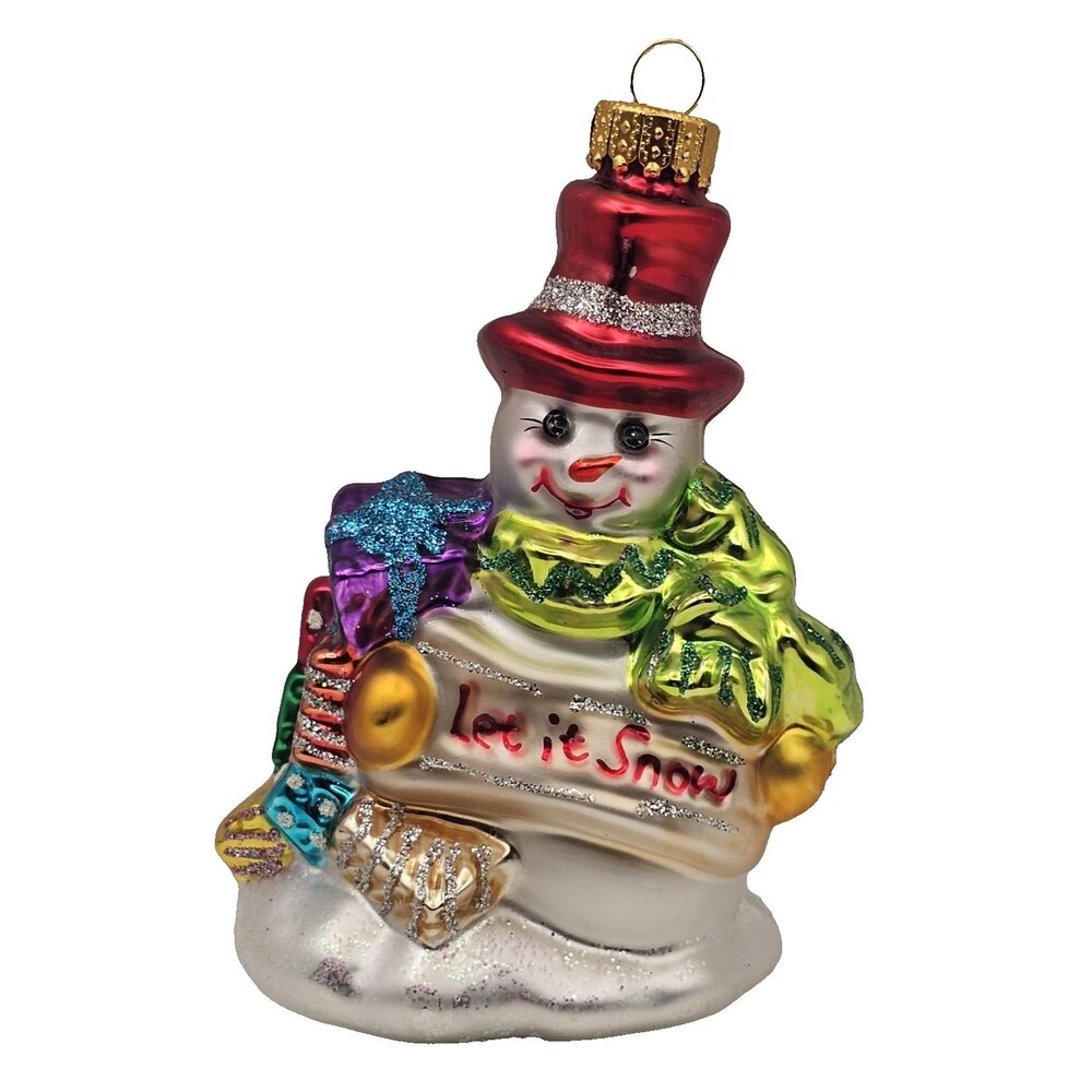Vintage Christopher Radko Glass Let It Snow Snowman Christmas Ornament Official